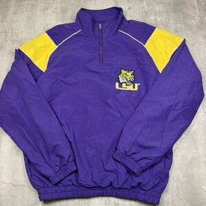 LSU Tigers 58 Sports Mens M Purple Gold 1/4 Zip Windbreaker Pullover Jacket